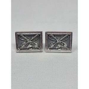 Vintage Swank Signed Designer Fishing Fisherman Silver Tone Cufflinks Fly Rod